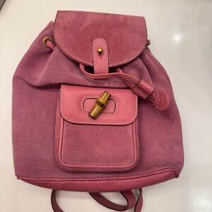 Vintage Gucci Pink Suede Backpack with Bamboo Accent